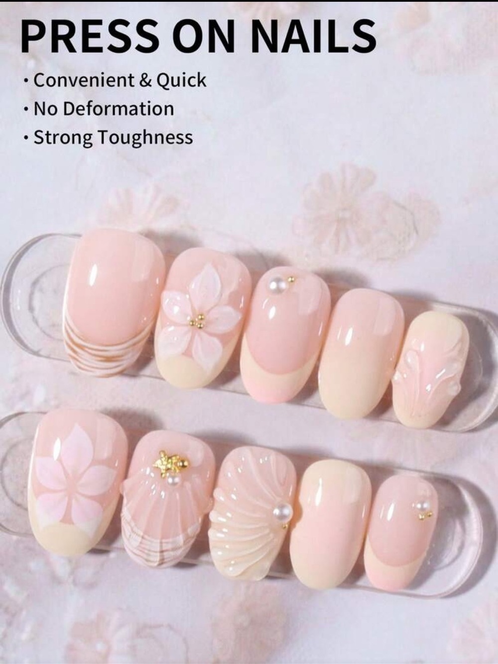 Pink & Yellow Floral Oval Press On Nails - Picture 3 of 3